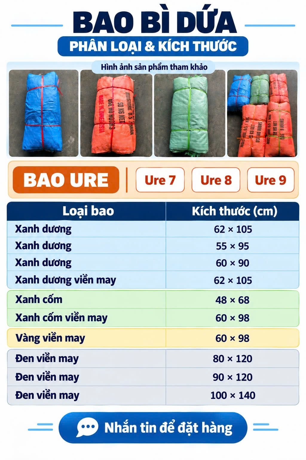 Bao tải dứa đóng hàng Ure 7 Ure 8 Ure 9 nhiều kích thước